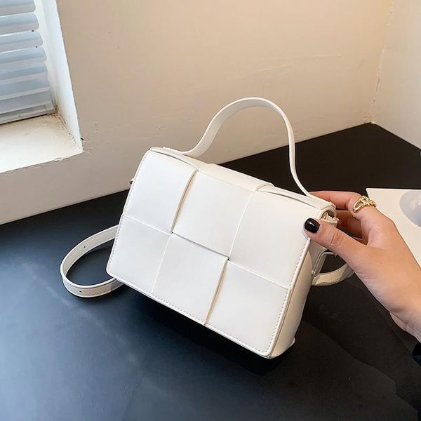 

evening bags weave small pu leather flap crossbody with short handles for women 2021 trend shoulder handbags totes green yellow