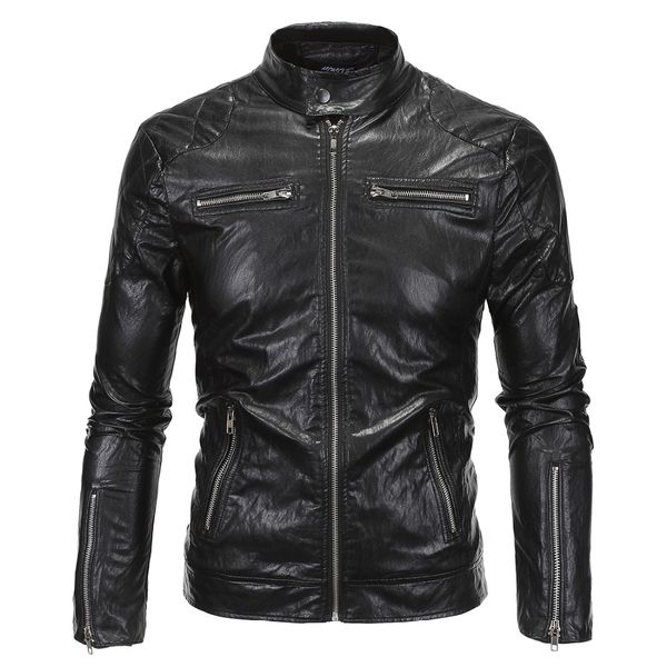 

men black leather & suede jackets male punk style slim leather jacket large size 4xl