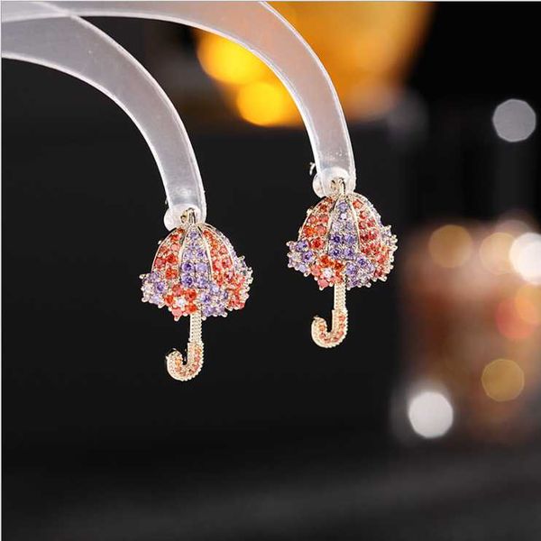 

stud women fashion luxury umbrella earrings with colorful zircon, Golden;silver