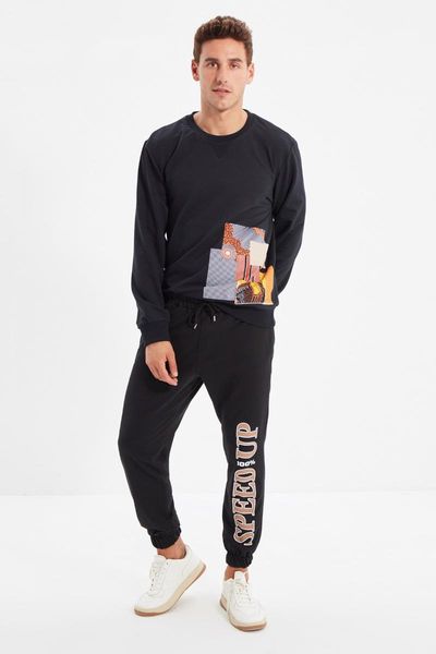 

running pants trendyol men 's regular fit printed sweatpants tmnaw22ea0241, Black;blue