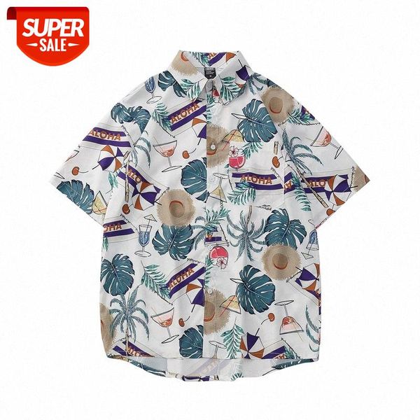 

wei yi flower shirt men's retro casual loose beach vacation floral couple short-sleeved #t02g, White;black