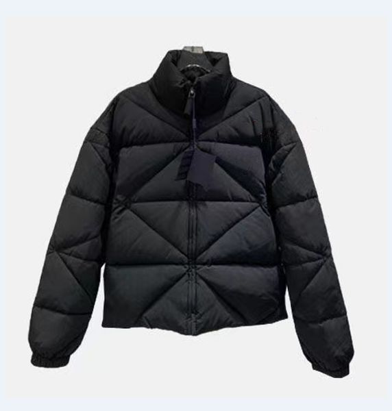 

2021 men's and women's autumn and winter new stand-up collar down padded jacket, long triangle rhombus short three-dimensional tai, Black