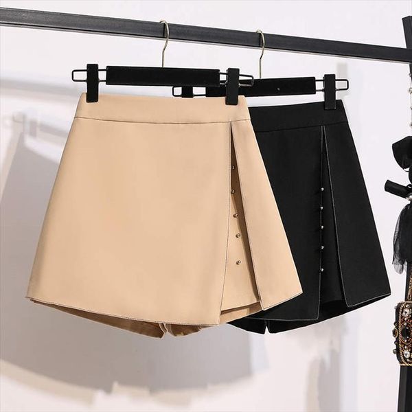 

4xl plus size women short high waist skirts elegant work office femme wide leg female c7389, White;black