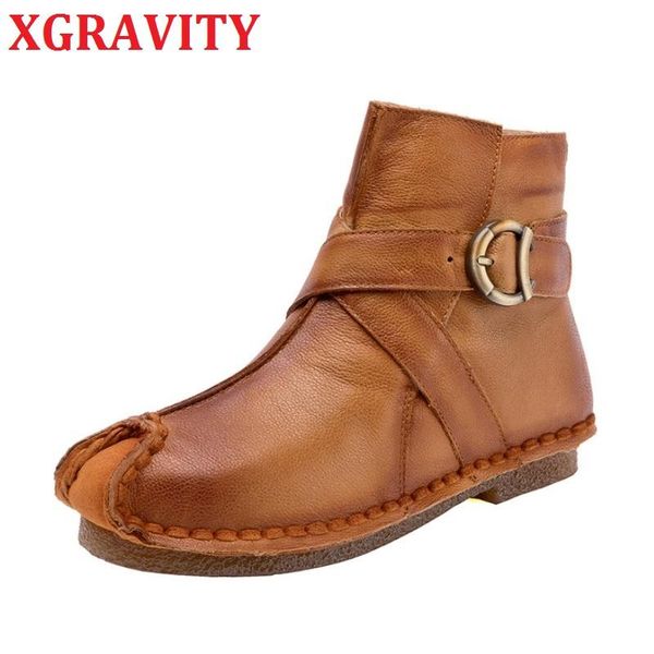 

boots xgravity s170 2021 original hand-made women flat cow leather shoes women's casual vintage ladies ankle, Black