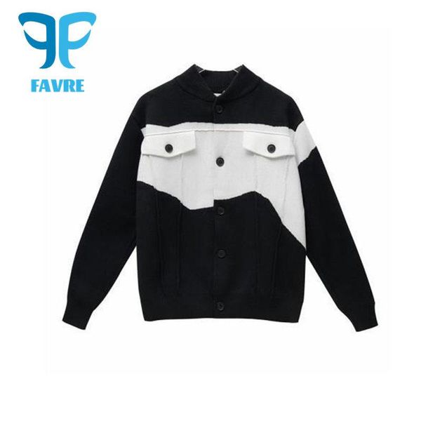 

men's sweaters favre knitted cardigan men women spring ripped stitching sweater korean style loose-fitting outer casual jacket, White;black