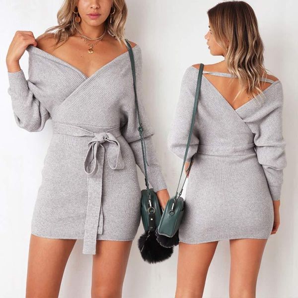 

casual dresses fashion autumn winter knitted elastic long sleeve dress women s-3xl soft comfortable big size sweater ladies 1pc, Black;gray