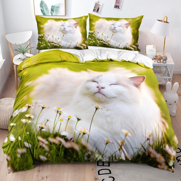 

bedding sets 3d white comforter cases set duvet cover pet cat pillowships beddings twin king  double single size custom bedclothes