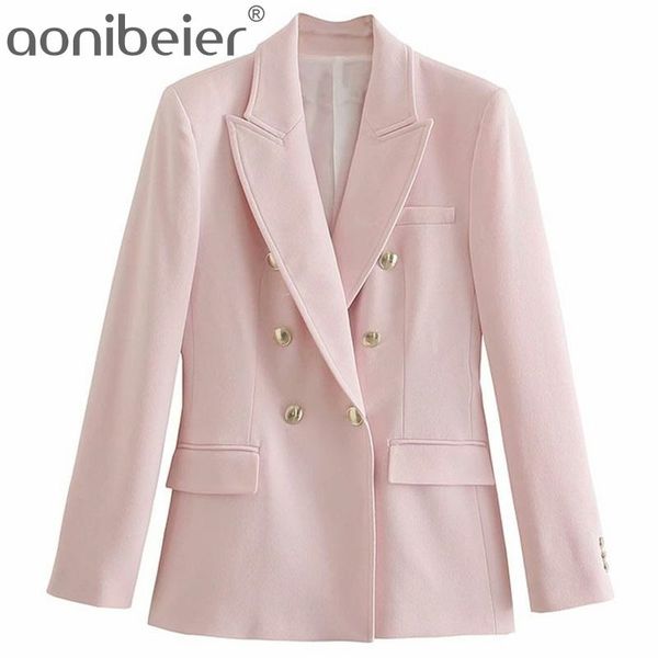 OL Stil Hellrosa Frauen Anzug Jacke Frühling Sommer Metallknöpfe Büro Dame Casual Blazer Handgelenk Ärmel Weibliche Mäntel 210604