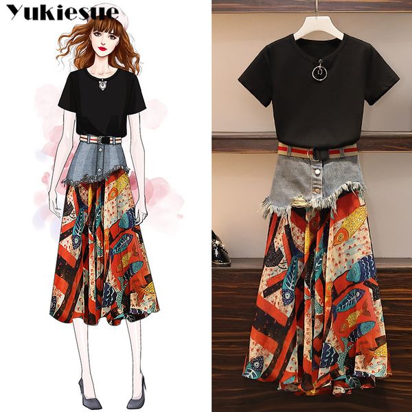 

summer 2 two piece pint denim skirt set women clothes ensemble femme sets s club outfits for lounge wear crop 210518, White