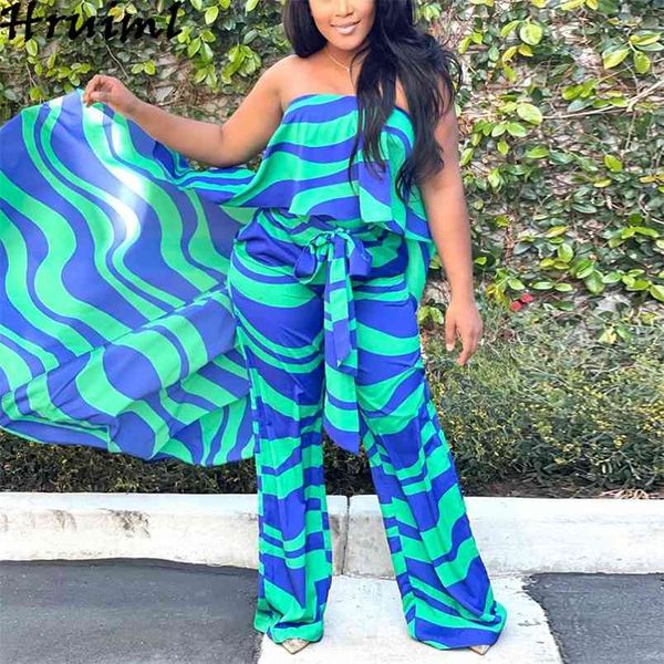 

plus size jumpsuits cape lace-up strapless print fashion loose female jumpsuit beach holiday streetwear overalls for women 210513, Black;white