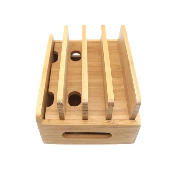 

-mobile phone bracket bamboo wood multi-device charging station organizer office flat cell mounts & holders