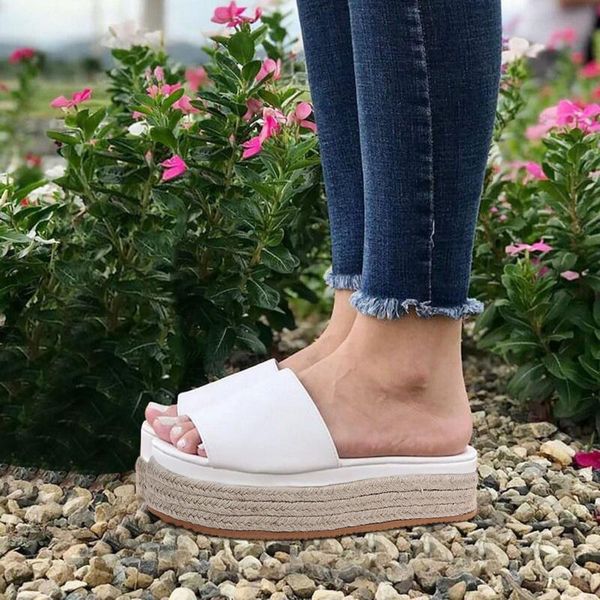 

slippers women's thick bottom summer slip-on flat beach open toe breathable sandals wedge heel slip on round women female shoes, Black