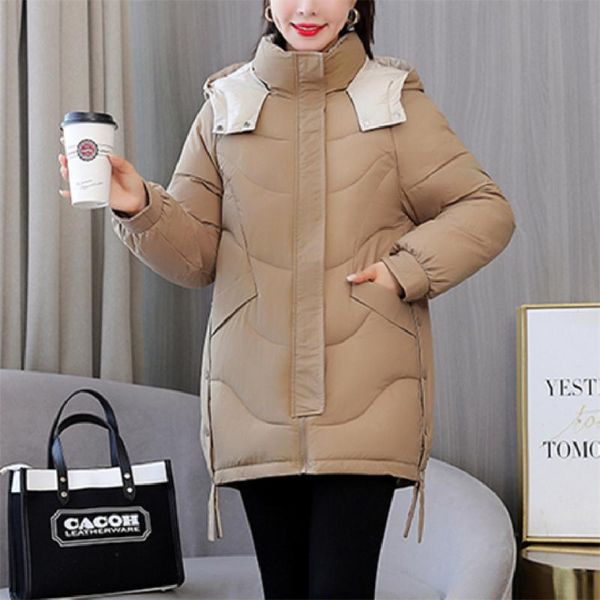 

women's down & parkas women bread jacket winter thick warm hooded cotton padded coats female korean loose long sleeve jackets ladies ou, Black