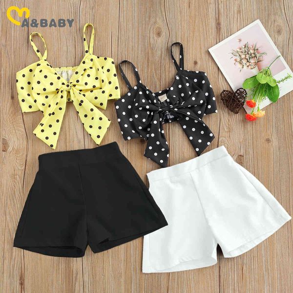

2-7y summer child kid girl clothes set dot bow vest shorts outfits beach holiday costumes 210515, White