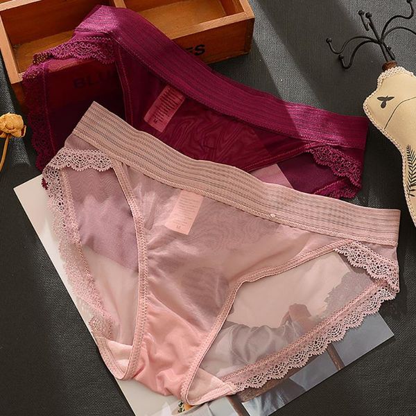 

women's panties thin mesh low waist women underwear ladies seamless soft lace briefs temptation female thong, Black;pink
