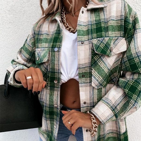 

women's blouses & shirts ladies spring autumn oversized plaid shirt women chic long sleeve casual blouse loose female blusas 3m70, White
