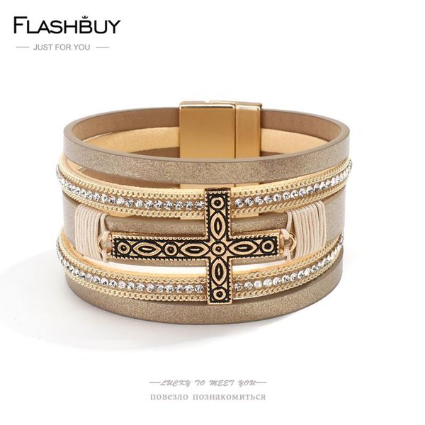 

flashbuy design vintage black cross gold color bangles women male retro texture magnetic charm leather jewelry tennis, Golden;silver