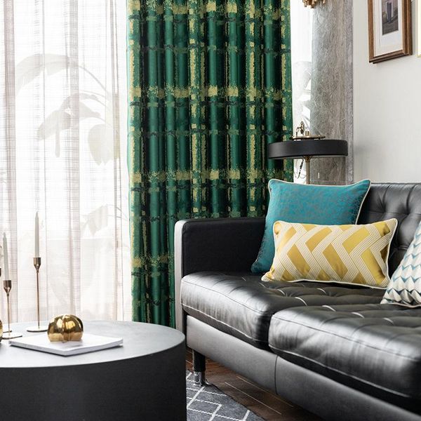 

custom deep green gold jacquard curtain modern minimalist nordic for living room bedroom high-precision curtains tulle & drapes