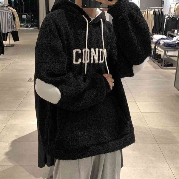 

and winter cotton wool sweater men's fashion hooded inschic embroidered jacket, Black