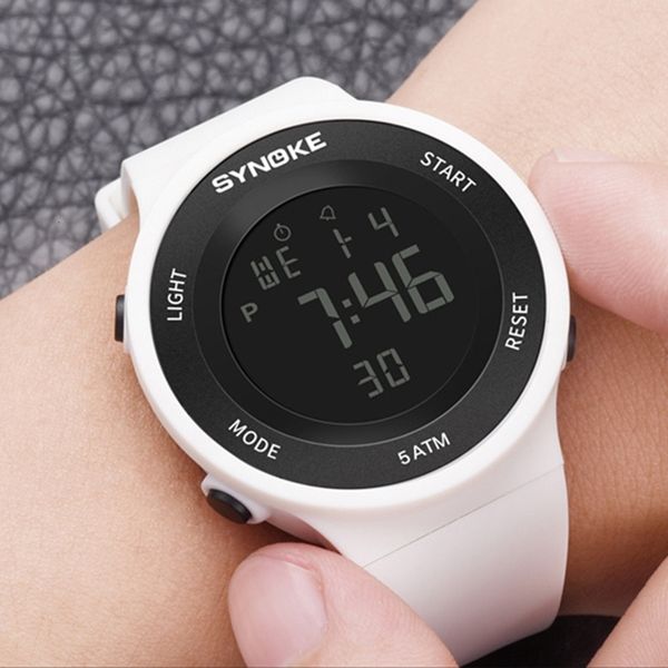 

synoke digital watch for men women waterproof sport electronic led male wrist white fashion army multifunctional clock