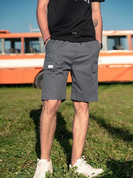 

men flap pocket cargo shorts n00n#, Black