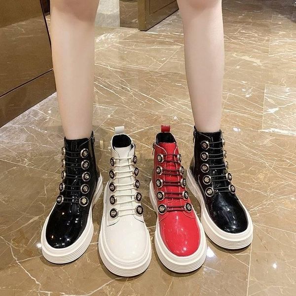 

boots 2021 motorcycle lace up women warm shoes mid-calf female winter for, Black