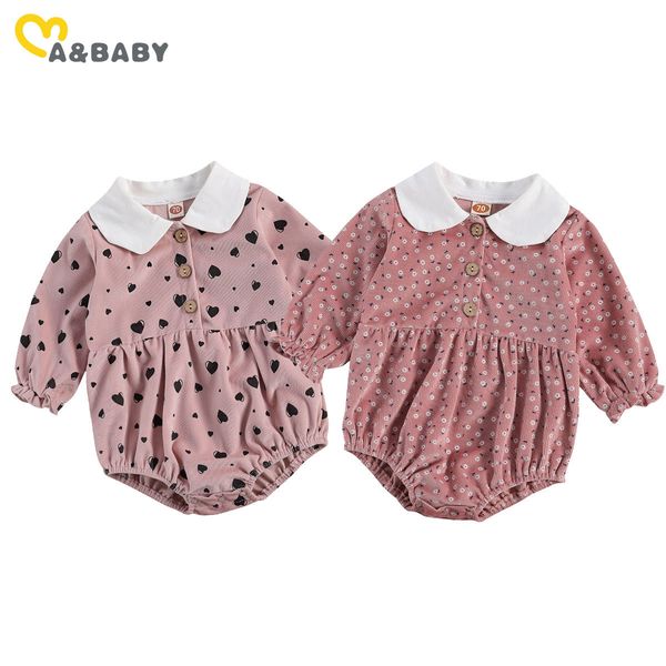

0-24m autumn spring toddler infant born baby girl romper vintage corduroy flower heart long sleeve jumpsuit clothing 210515, Blue