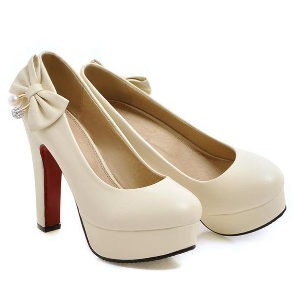 

dress shoes bowknot high heel women's waterproof platform comfortable low-single large size 40-47, Black