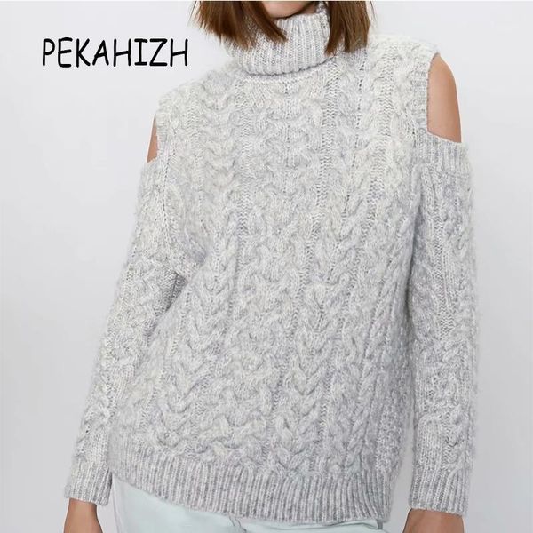 

vintage turtleneck sweater long sleeve knitted fashion slim strapless warm pullover lady casual loose chic 2021 women's sweaters, White;black