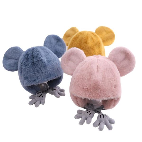 

caps & hats warm baby winter kids hat plush cap girls with earmuff children for boys, Yellow
