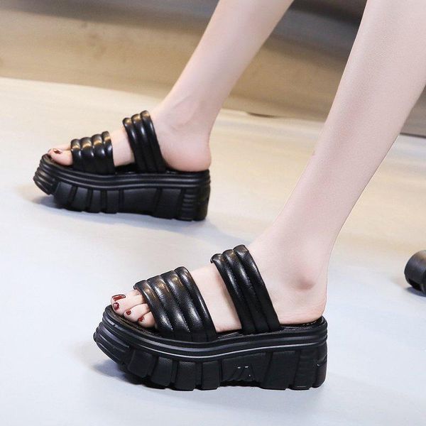 

slippers fashion casual summer simple and versatile thick-soled ladies can be worn outside, Black
