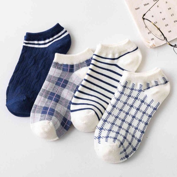 

girl socks style versatile blue stripe boat tide, Black;white