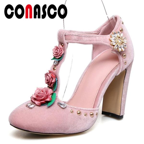 

women sandals fashion elegant rivets summer flowers t-strap pumps high heels wedding party prom shoes woman, Black
