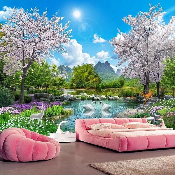 

wallpapers custom any size mural wallpaper 3d nature landscape swan lake wall paper living room bedroom home decor painting frescoes