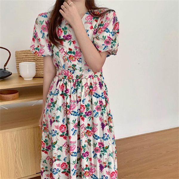 Vestidos Casuais Alien Kitty 2021 Plus Size Ol Florais Chic Decote V-Pescoço Vestido Loxo Impresso A-Linha Slim Partido Casamento Vintage Robe Femme Femme