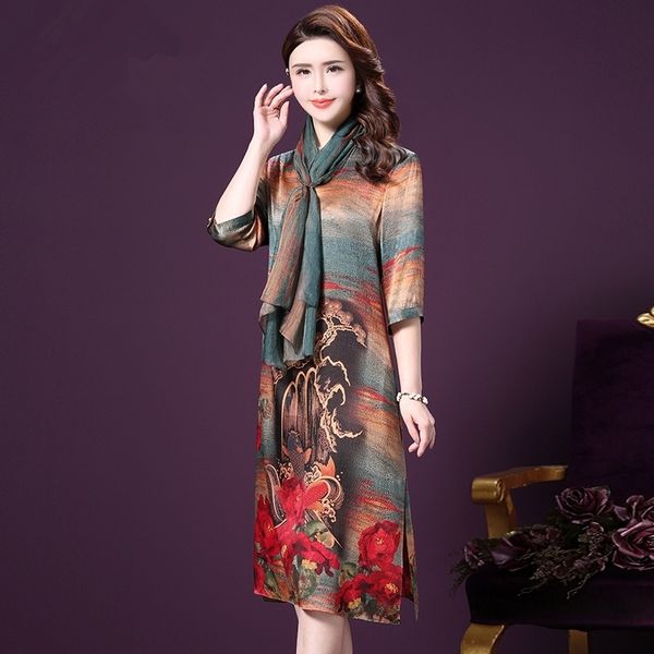 

jfj 2020v-neck printing ilk like long kirt long plu ize dree large ize looe 5 noble silk dress for women