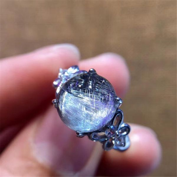 

cluster rings 9mm natural brookite silver rutilated ring sterling for woman man crystal healing beads stone adjustable, Golden;silver