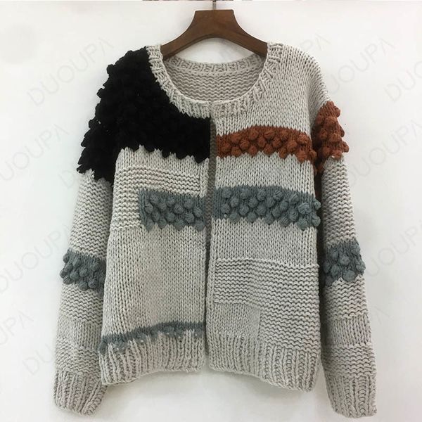 

women's sweaters autumn and winter handcrafted women's nightgown tempered short color contrast knitted ball cardigan jacket sweate, White;black