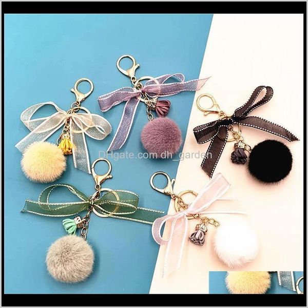 

rings jewelry cute bow keychain lace ball plush pendant cartoon car key chain for womens bag or cellphone drop delivery 2021 hqj5s, Slivery;golden