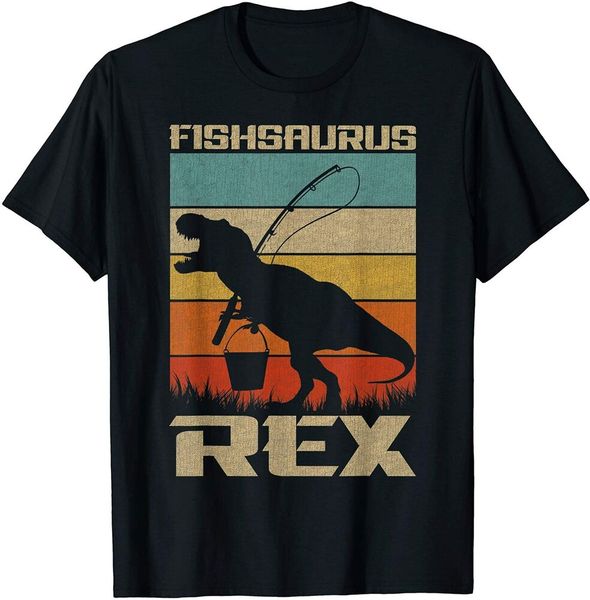 

fishsaurus bass fishing t rex dinosaur gift for kids boys t-shirt size s-5xl, White;black