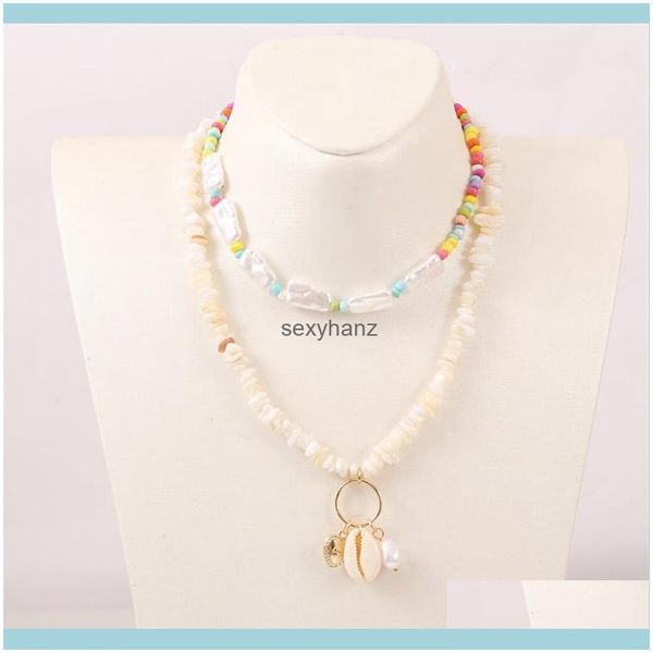 

& pendants jewelry 2pcs/set boho gold heart shell pendant white natural stone necklaces for women fashion colorf beads pearl beaded necklace, Silver