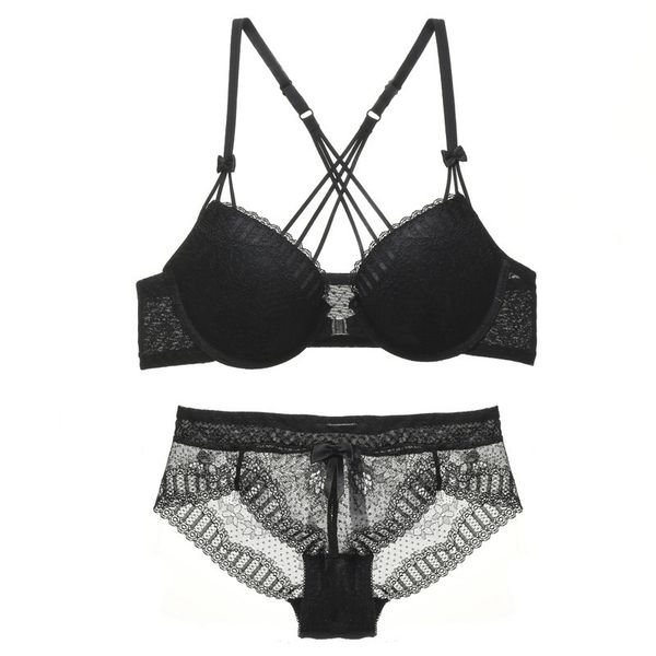 

bra set 28802 lace solid front button cross back gathered adjustable suit, Red;black
