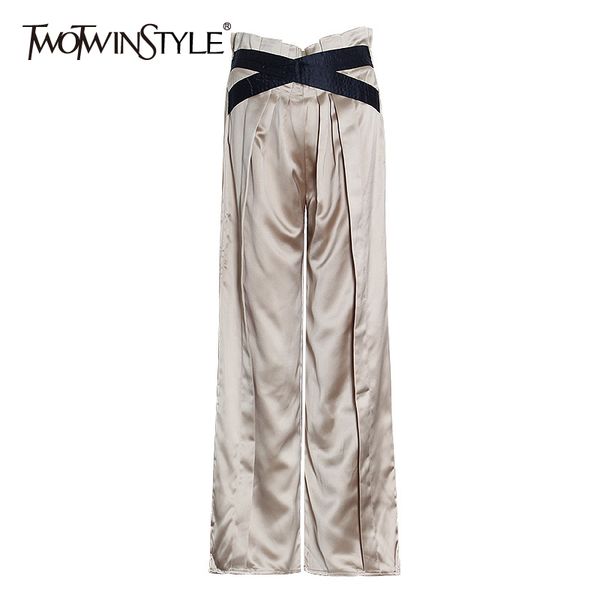 

twotwinstyle casual ruched wide leg pants for women high waist hit color patchwork loose trousers female fashion new clothing 210428, Black;white
