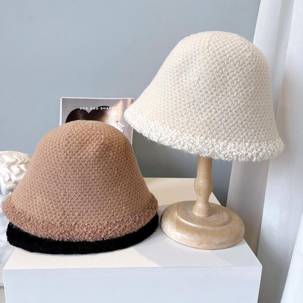 

wide brim hats autumn and winter cashmere knitted bucket hat women simple tassel basin versatile fisherman's, Blue;gray