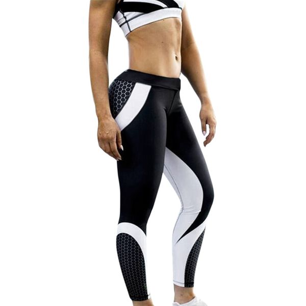 

womens polyester print yoga skinny workout gym leggings waist sports training cropped regular ankle-length pan, Black