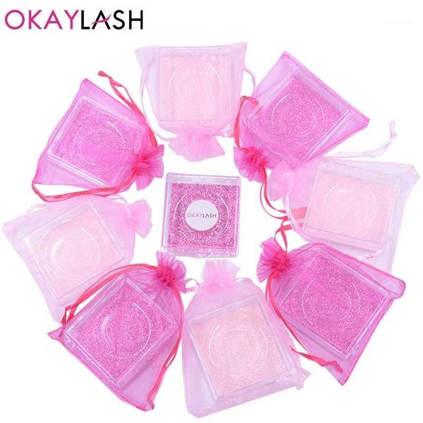 

wholesale 2021 est beautiful unique style empty pink clear eyelash packaging case with silk organza drawstring bag1