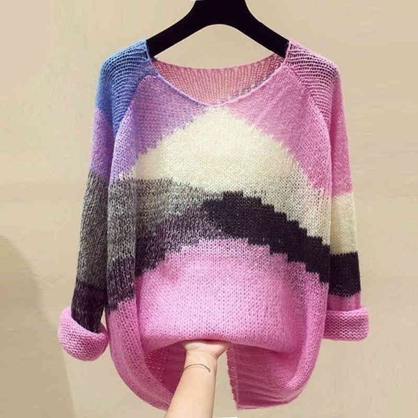 

women's sweaters spring loose v-neck contrast color women fashion patchwork knit pullovers long sleeve knitwear female korean, White;black