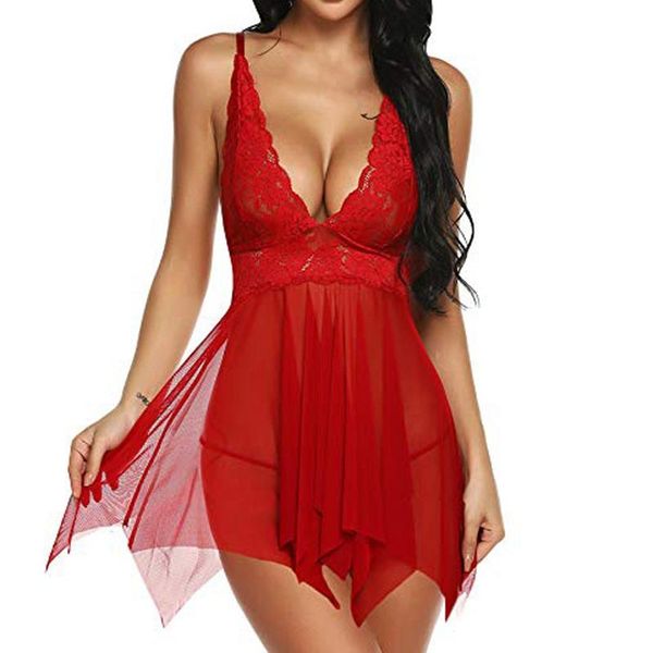 

women's sleepwear backless lingerie dress v-neck nightgowns see though night women sleep wear pull size xxl lace femme nightwear nighty, Black;red