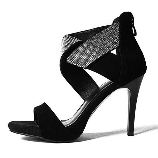 

summer bling women gladiator sandals black suede strappy high heels shoes woman strappyy pumps rhinestone cover heel