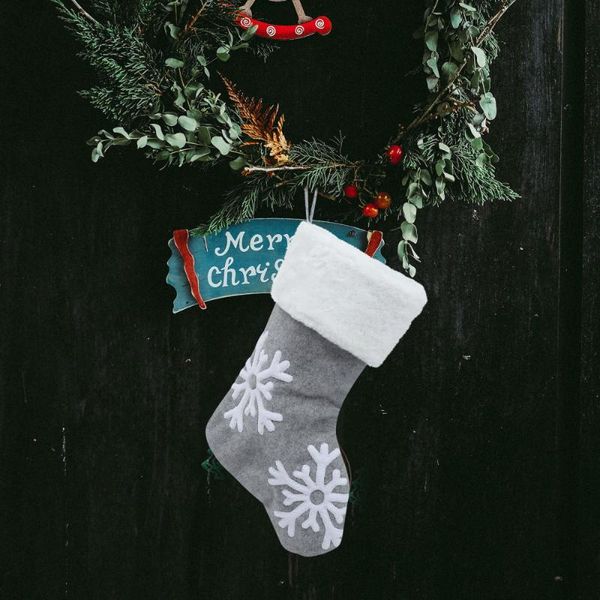 

christmas decorations 1pc sock decor present bag gift (grey)